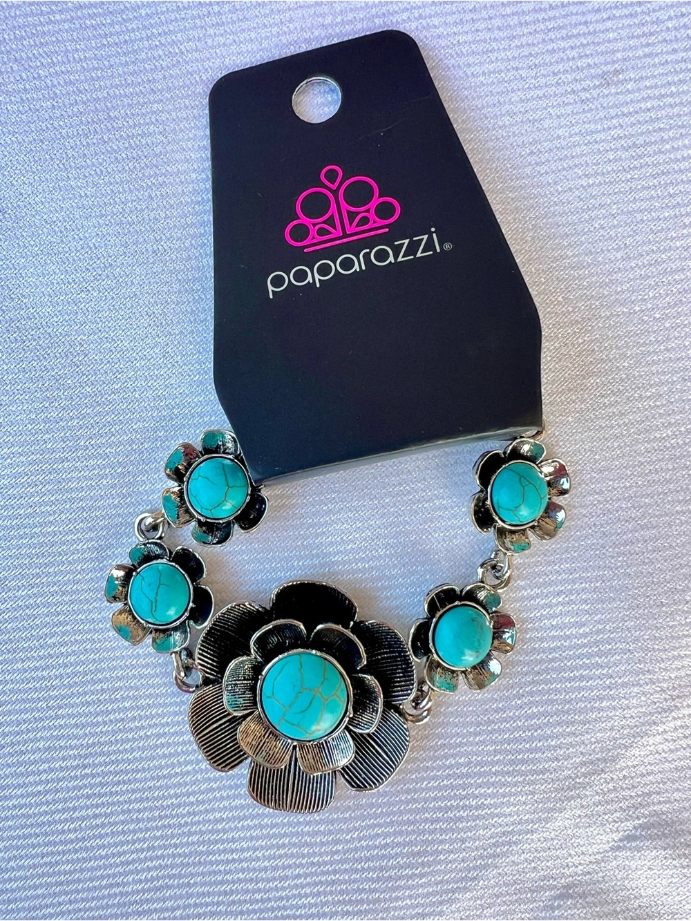 Paparazzi Silver-Tone Turquoise Flower Bracelet